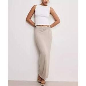 Good American Metal Ring Maxi Skirt Soft Stretch Taupe Long Resort wear Size S